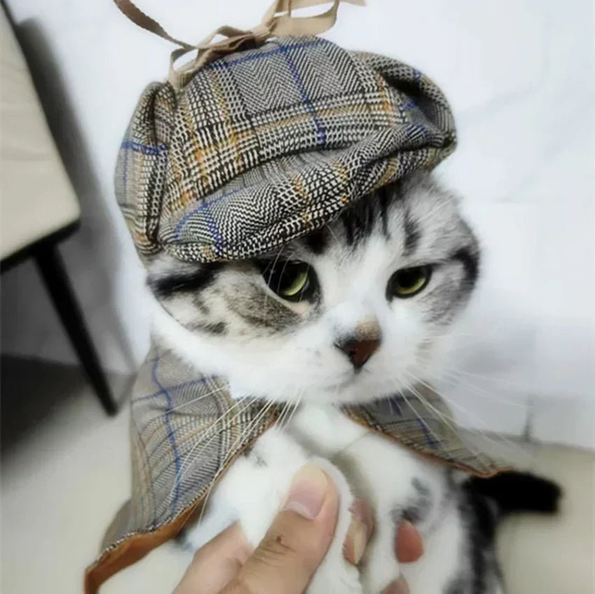 Plaid Detective Costume with Hat for Dogs and Cats